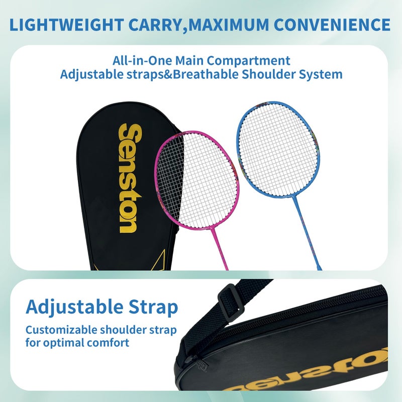 Senston Lightweight Beginner Badminton Set | 2 Rackets, 2 Shuttlecocks, Carry Bag White and Blue - Image 4